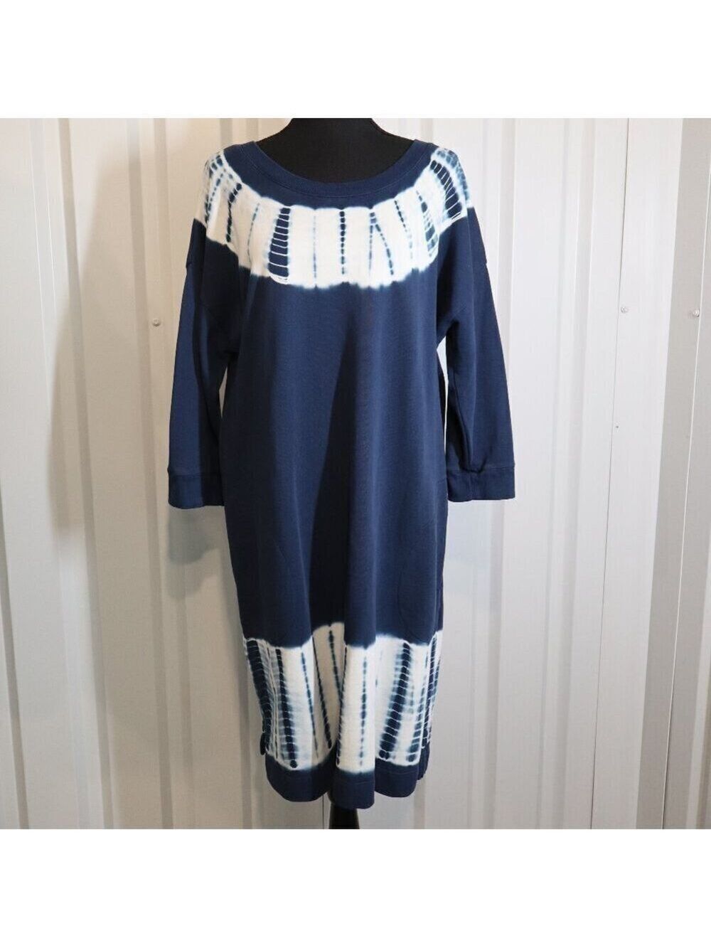 J. Jill Women's Blue Tie Dye Sweatshirt Dress 3/4 Sleeves Size Large Petite EUC